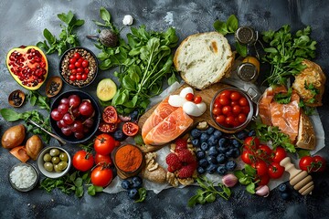 Fresh ingredients for a healthy meal preparation on a kitchen table