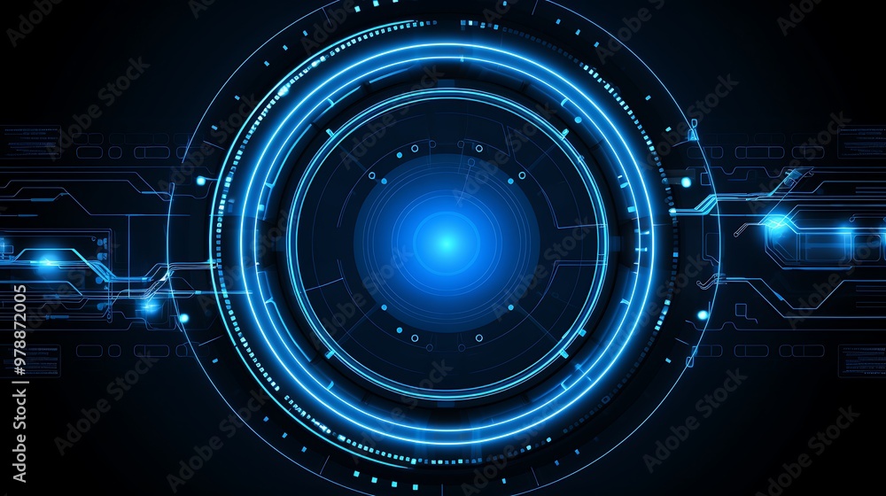 Poster abstract blue futuristic technology interface with glowing circles and lines