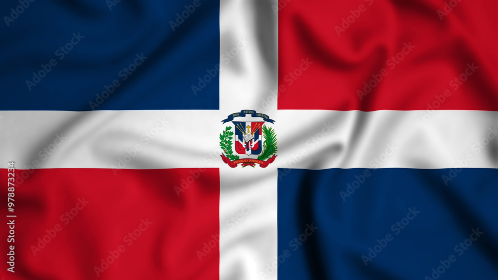 Wall mural dominican republic flag waving in the wind background illustration, silk