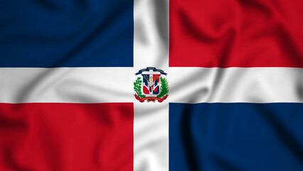 Dominican Republic flag waving in the wind background illustration, silk