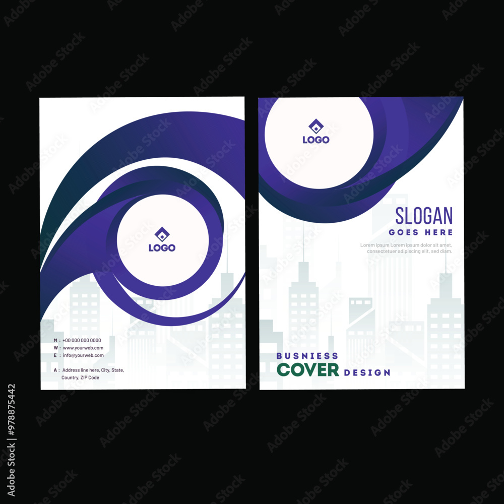 Aufkleber front and back view of business template or cover design with abstract elements.