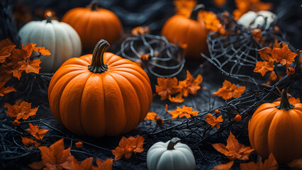 Unique and adorable Halloween concept background, Halloween wallpaper, Halloween costume, Halloween pumpkin, Jack-o'-lantern, ai generated