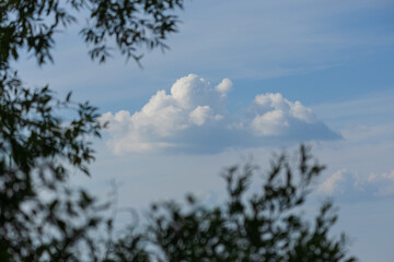 Blue sky and white and gray clouds. Texture background for design.