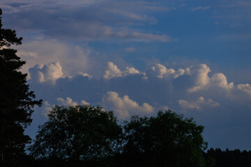 Blue sky and white and gray clouds. Texture background for design.