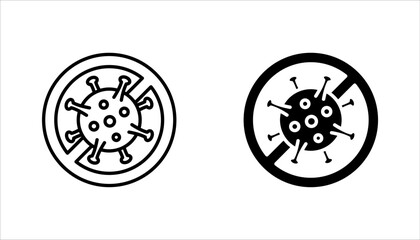 Fototapeta premium Antibacterial and antiviral defence set icon. Stop bacteria and viruses prohibition sign, vector illustration on white background