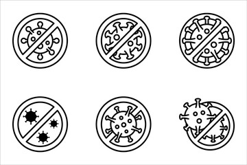 Antibacterial and antiviral defence set icon. Stop bacteria and viruses prohibition sign, vector illustration on white background