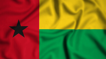 Guinea Bissau flag waving in the wind background illustration, silk