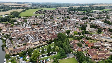 Obraz premium St Neots, Uk, Cambridgeshire establishing aerial shot
