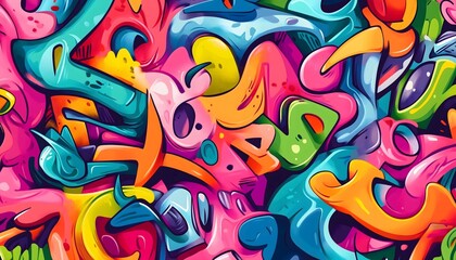 A seamless, artistic and multicolored illustration of graffiti art