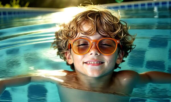 Smiling boy in a swimming pool