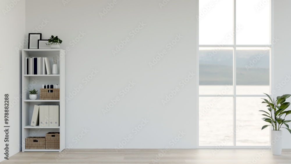 Canvas Prints a minimalist white empty room features a space against the white wall and home decor.