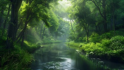 Obraz premium A river with trees and bushes dense forest