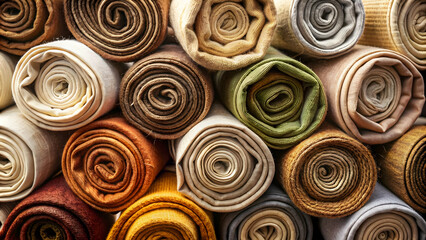 Rolls of natural fabrics made from organic colors of flax and cotton , textile, material, rolls, natural, organic, flax
