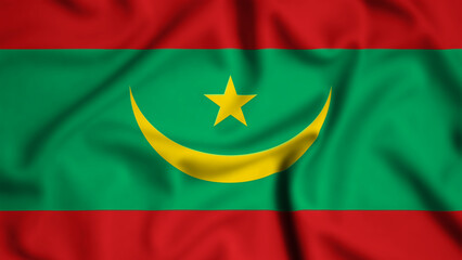 Mauritania flag waving in the wind background illustration, silk