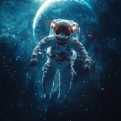 Astronaut Floating in Space with Earth in Background
