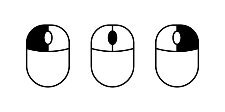 Mouse buttons set icons. Linear and silhouette style. Vector icons.