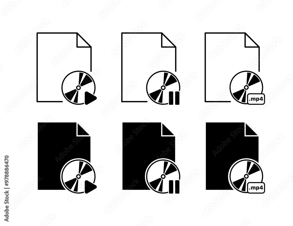 Poster file player set icons. linear and silhouette style. vector icons.