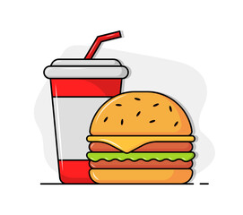 Burger combo icon. Burger and cola icons. Flat style. Vector icons.