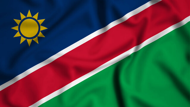 Namibia flag waving in the wind background illustration, silk