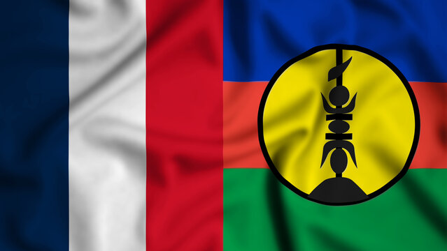 New Caledonia flag waving in the wind background illustration, silk