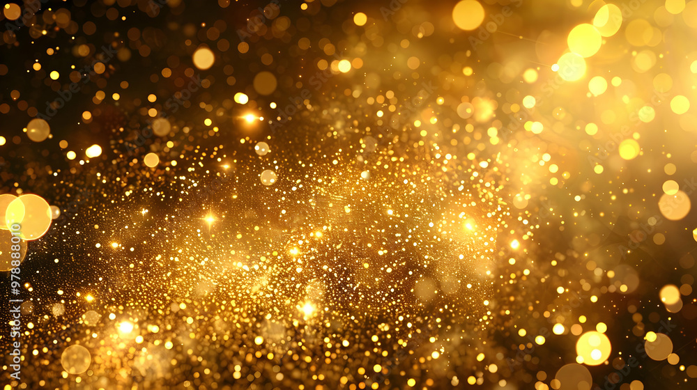 Poster abstract gold glitter background with sparkling lights and bokeh effects for festive and elegant des
