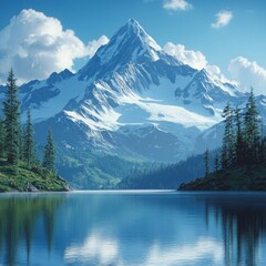 Fototapeta premium Majestic Mountain Peak Reflected in Tranquil Lake