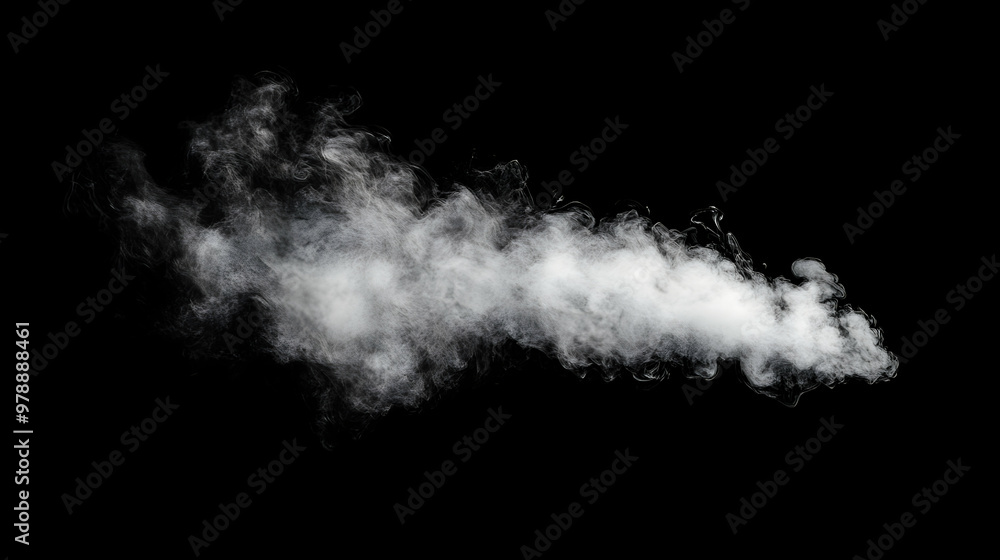 Poster abstract white smoke cloud swirling and floating on black background, design element for digital art