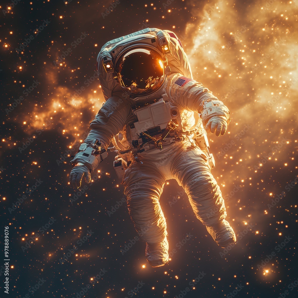 Poster astronaut in space with stars and nebula