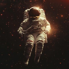 Fototapeta premium Astronaut Floating in Space with Stars and Glowing Lights