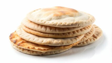 Freshly baked pita bread on a clean white background, pita bread, Arabic cuisine, traditional food, culture