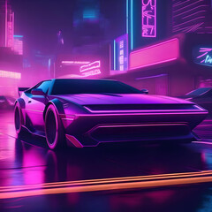 A classic pink car drives down a picturesque street capturing the essence of vintage automotive elegance in a vibrant painting. generated ai