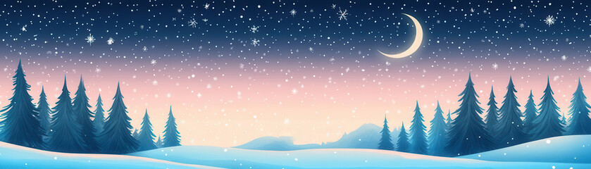 Naklejka premium Silhouette of a forest with a colorful moon and starry sky