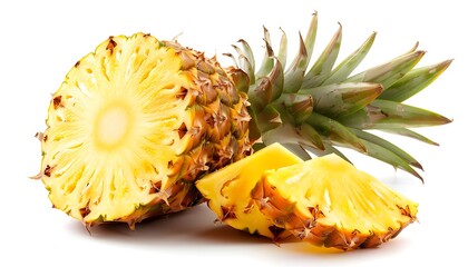 a pineapple cut in half isolated on white background