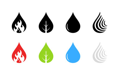 A drop of water effects set icons. Flat and silhouette style. Vector icons.