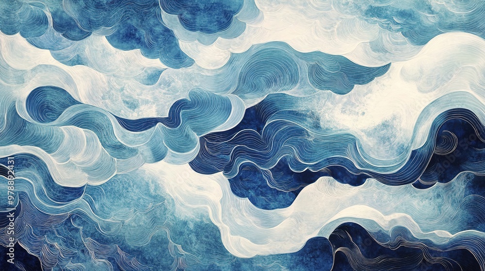 Poster a soothing, wave-like pattern with organic flowing lines gently cascading across the canvas