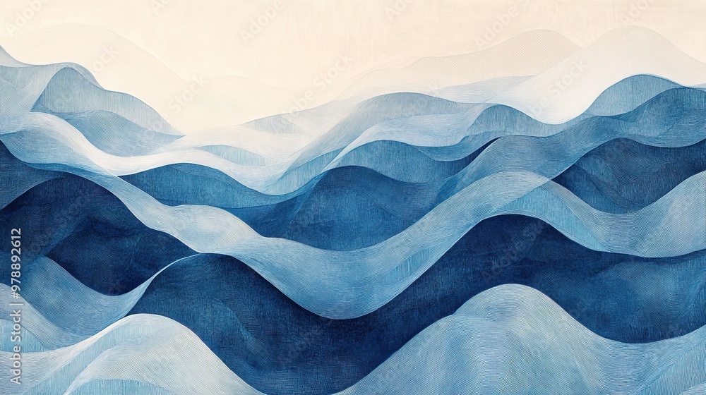 Poster a soothing, wave-like pattern with organic flowing lines gently cascading across the canvas