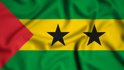 São Tomé and Príncipe flag waving in the wind background illustration, silk