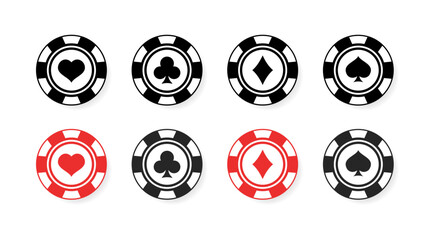 Poker Chips set icons. Flat and silhouette style. Vector icons.