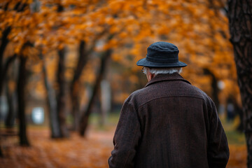 Dramatic quiet autumn scene, sad minded person contemplating rainy day, Generative AI
