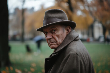 Dramatic quiet autumn scene, sad minded person contemplating rainy day, Generative AI