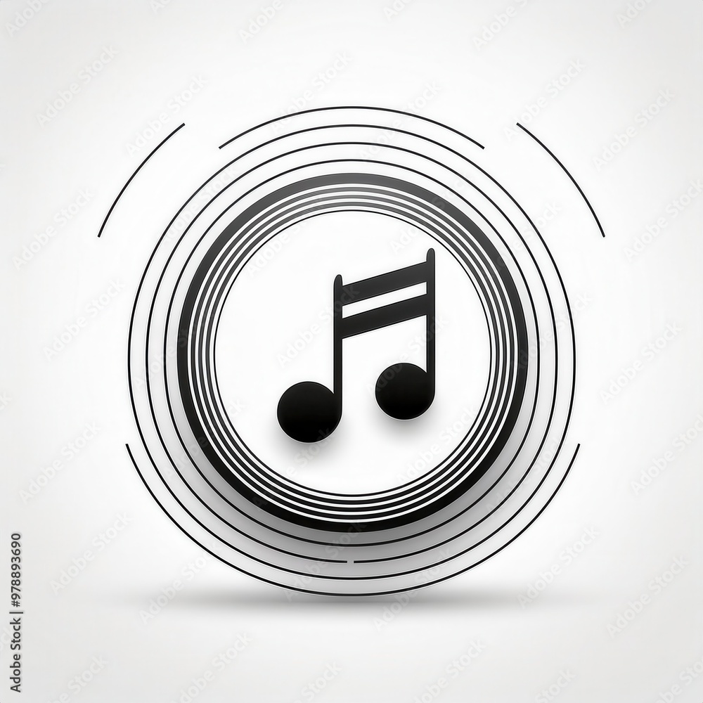 Poster Modern Stylized Musical Note Icon with Playful Pink Accents, Representing Sound and Melody in Abstract Art Design, Isolated on a Subtle Gradient Background with Horizontal Line Detailing. Vector Logo 