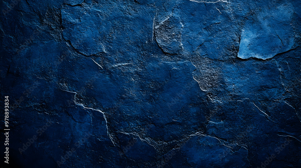 Poster dark blue stone texture with deep cracks and a rough surface, ideal for a minimalist background or d