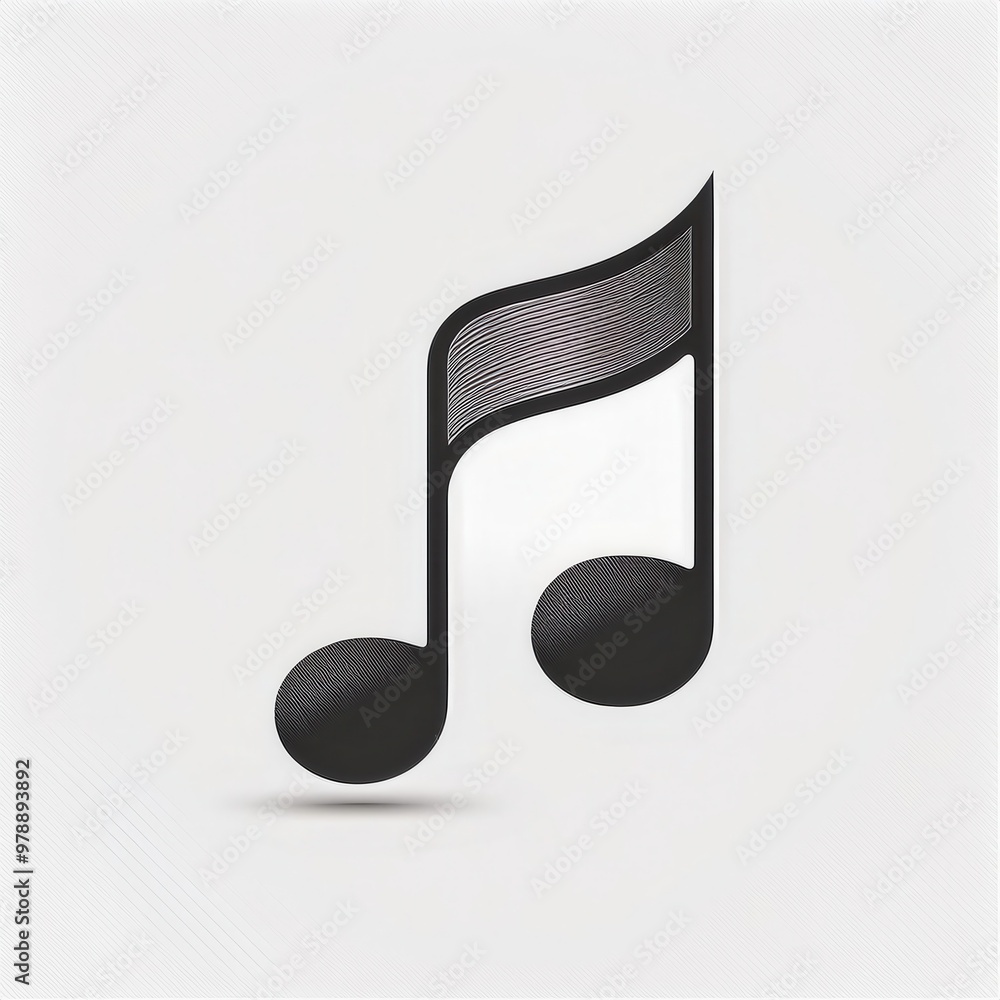 Poster Modern Stylized Musical Note Icon with Playful Pink Accents, Representing Sound and Melody in Abstract Art Design, Isolated on a Subtle Gradient Background with Horizontal Line Detailing. Vector Logo 