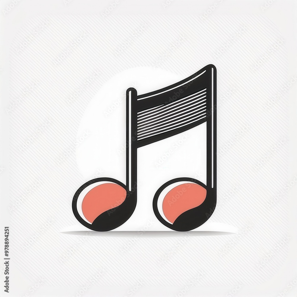 Poster Modern Stylized Musical Note Icon with Playful Pink Accents, Representing Sound and Melody in Abstract Art Design, Isolated on a Subtle Gradient Background with Horizontal Line Detailing. Vector Logo 