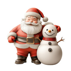 Fototapeta premium A cheerful Santa Claus standing next to a friendly snowman, embodying the festive spirit of the holiday season.