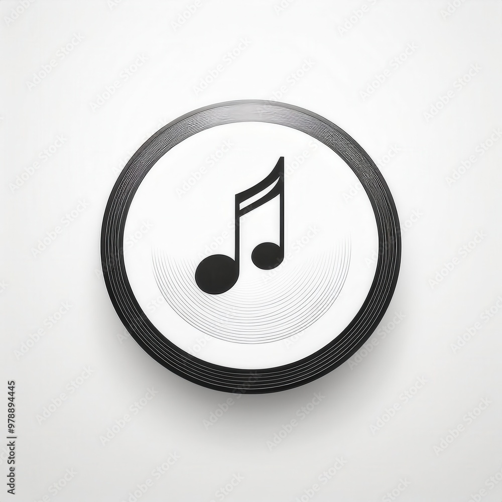 Poster modern stylized musical note icon with playful pink accents, representing sound and melody in abstra