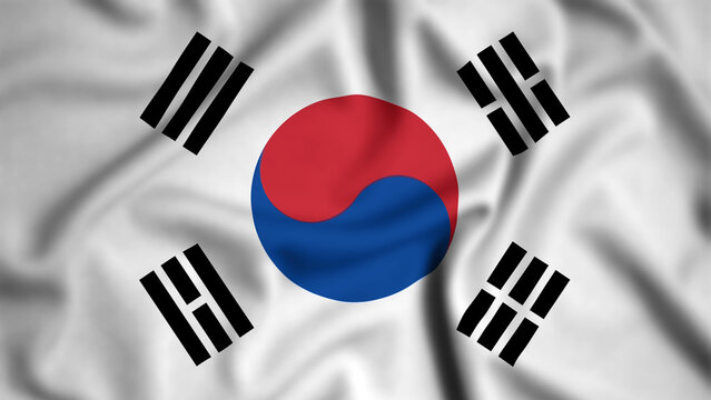 South Korea flag waving in the wind background illustration, silk