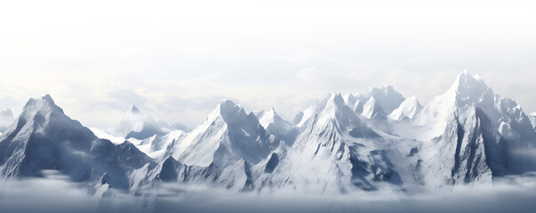 Mountains with snow covered peaks gradient effect, isolated on white and transparent background, png