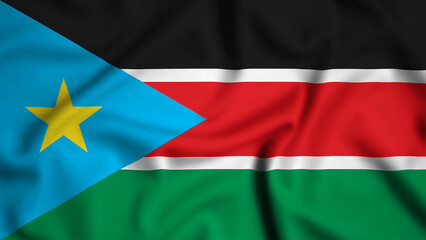 South Sudan flag waving in the wind background illustration, silk