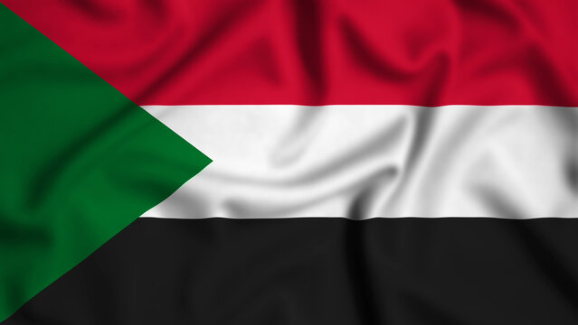 Sudan flag waving in the wind background illustration, silk